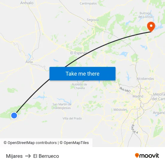 Mijares to El Berrueco map