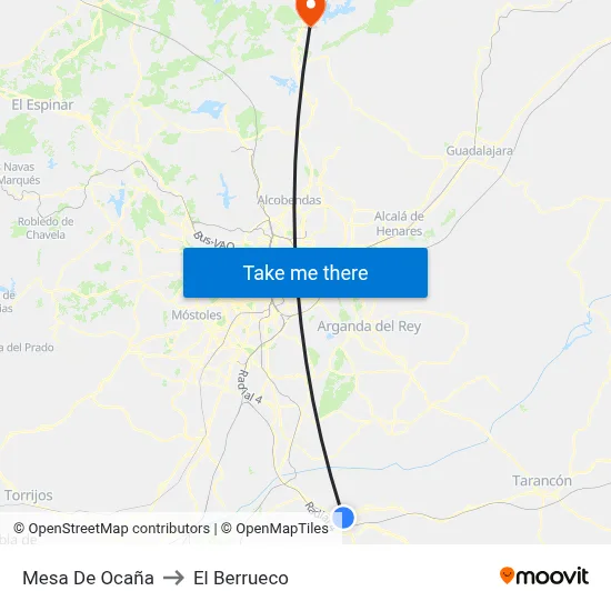 Mesa De Ocaña to El Berrueco map
