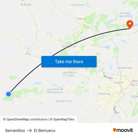 Serranillos to El Berrueco map