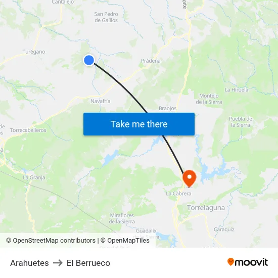 Arahuetes to El Berrueco map