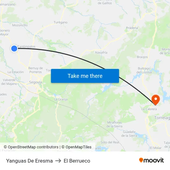 Yanguas De Eresma to El Berrueco map