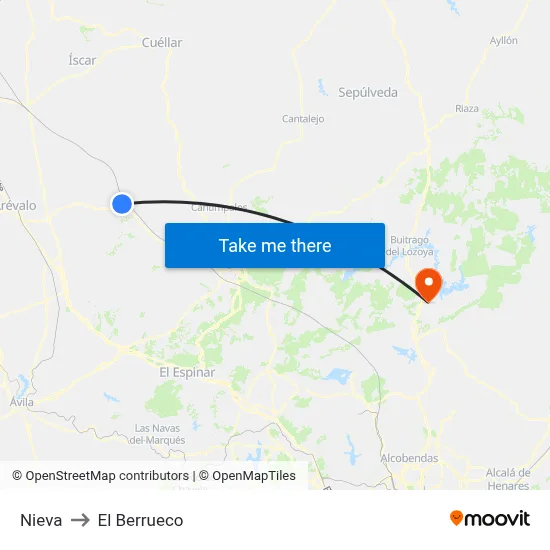 Nieva to El Berrueco map