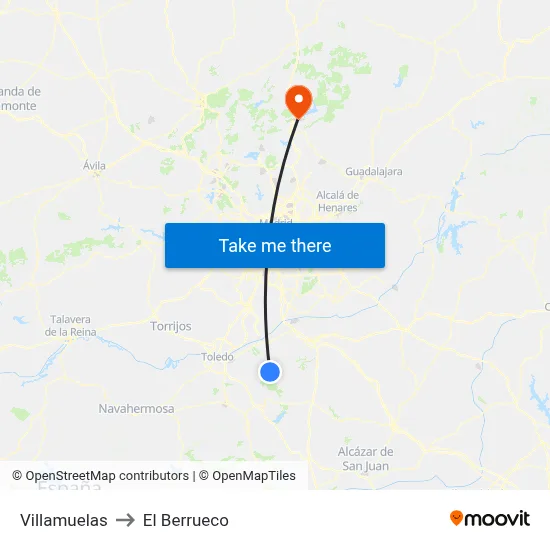 Villamuelas to El Berrueco map