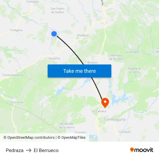 Pedraza to El Berrueco map