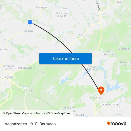 Veganzones to El Berrueco map