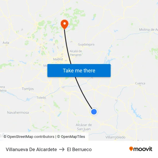 Villanueva De Alcardete to El Berrueco map