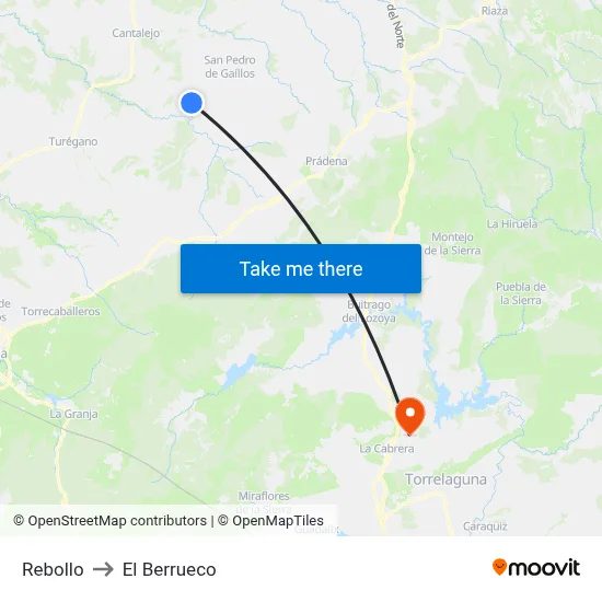 Rebollo to El Berrueco map