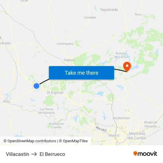 Villacastín to El Berrueco map