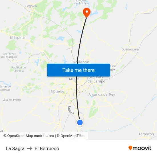 La Sagra to El Berrueco map