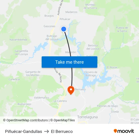 Piñuécar-Gandullas to El Berrueco map