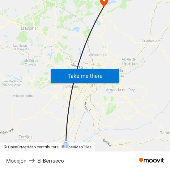 Mocejón to El Berrueco map