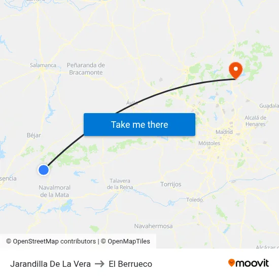 Jarandilla De La Vera to El Berrueco map