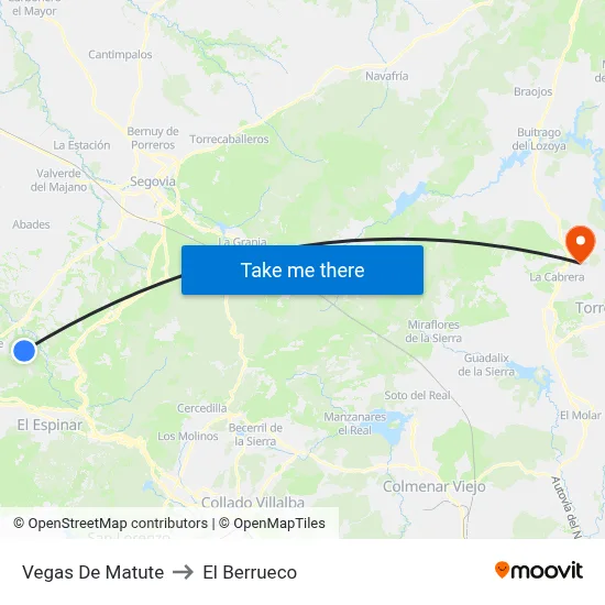 Vegas De Matute to El Berrueco map