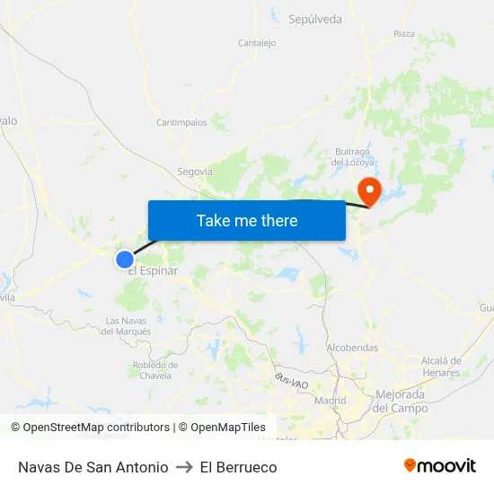 Navas De San Antonio to El Berrueco map