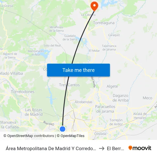 Área Metropolitana De Madrid Y Corredor Del Henares to El Berrueco map