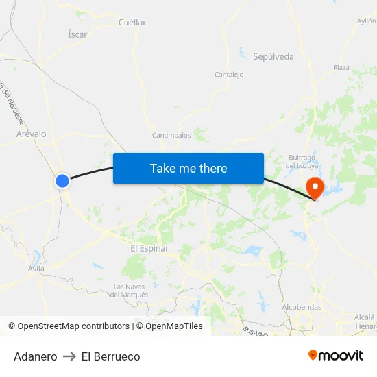 Adanero to El Berrueco map