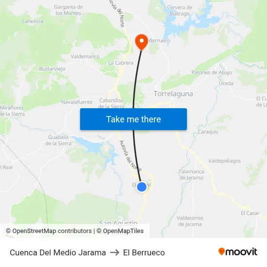 Cuenca Del Medio Jarama to El Berrueco map