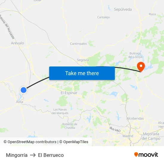 Mingorría to El Berrueco map