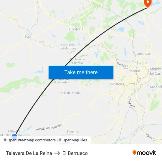 Talavera De La Reina to El Berrueco map