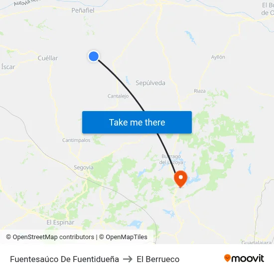Fuentesaúco De Fuentidueña to El Berrueco map