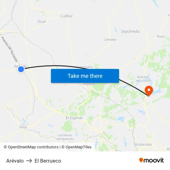 Arévalo to El Berrueco map