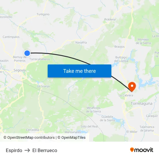 Espirdo to El Berrueco map