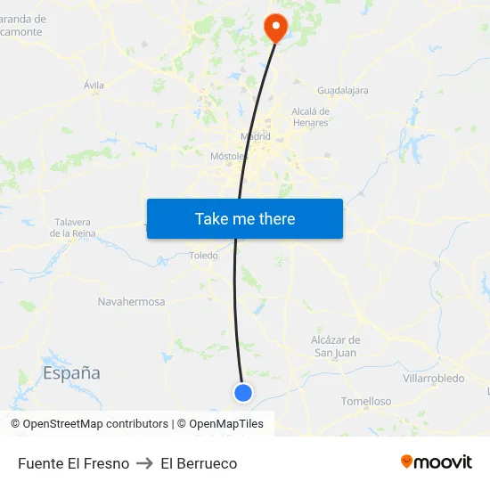 Fuente El Fresno to El Berrueco map