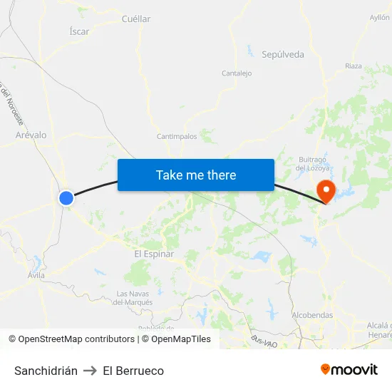 Sanchidrián to El Berrueco map