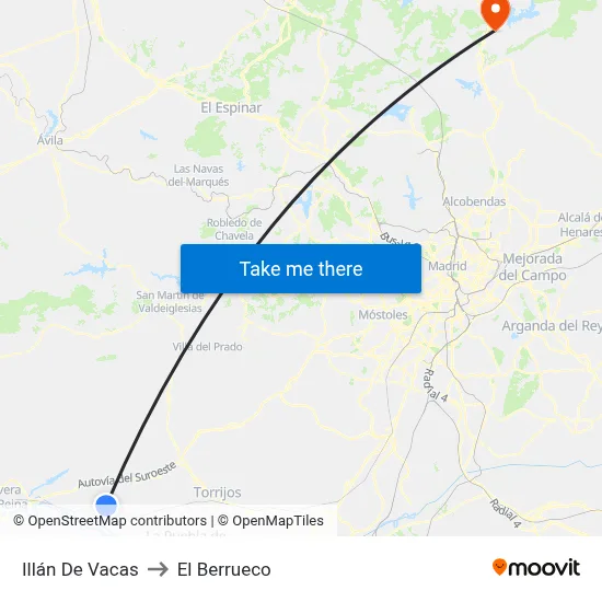 Illán De Vacas to El Berrueco map