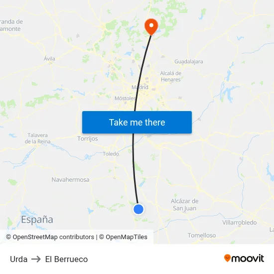 Urda to El Berrueco map