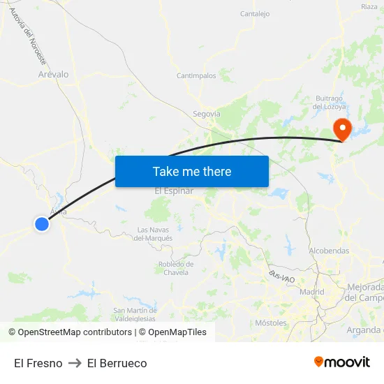 El Fresno to El Berrueco map