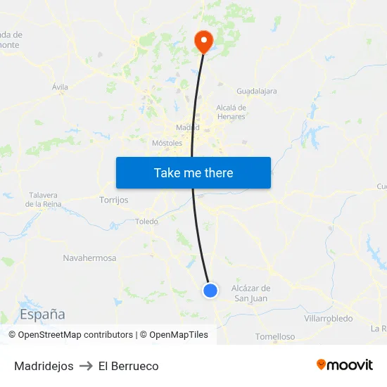 Madridejos to El Berrueco map