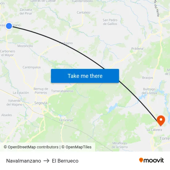 Navalmanzano to El Berrueco map