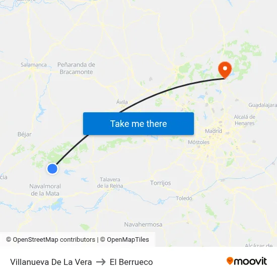 Villanueva De La Vera to El Berrueco map