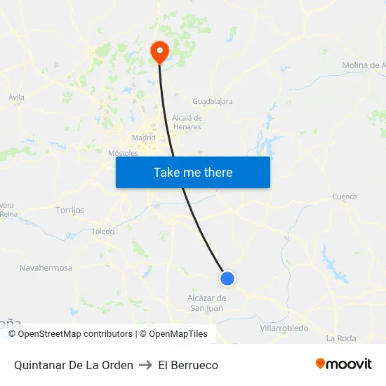 Quintanar De La Orden to El Berrueco map