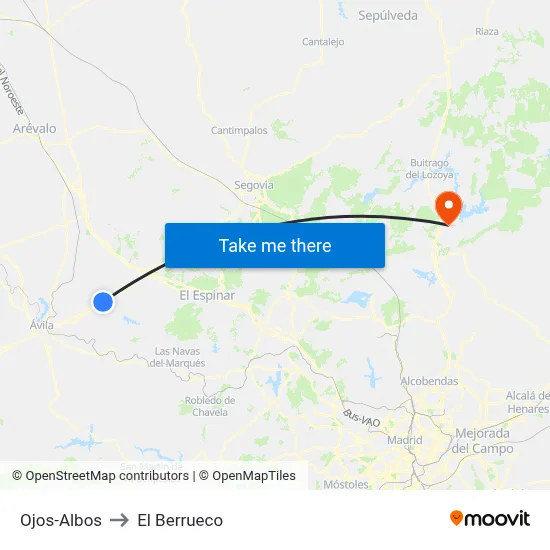 Ojos-Albos to El Berrueco map