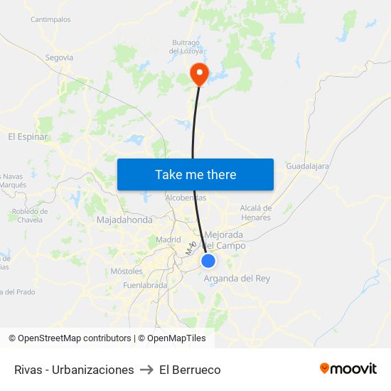 Rivas - Urbanizaciones to El Berrueco map