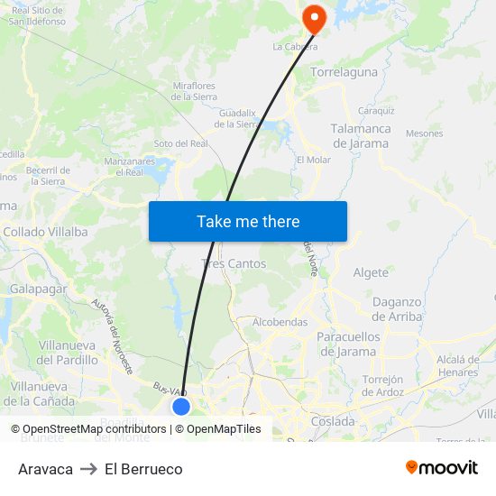 Aravaca to El Berrueco map