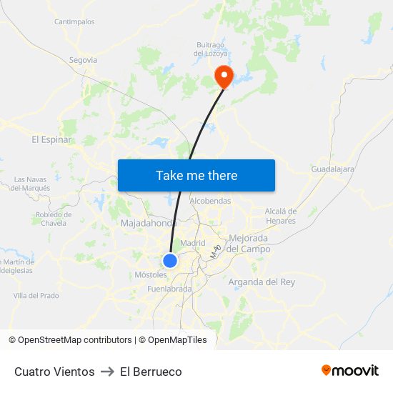 Cuatro Vientos to El Berrueco map