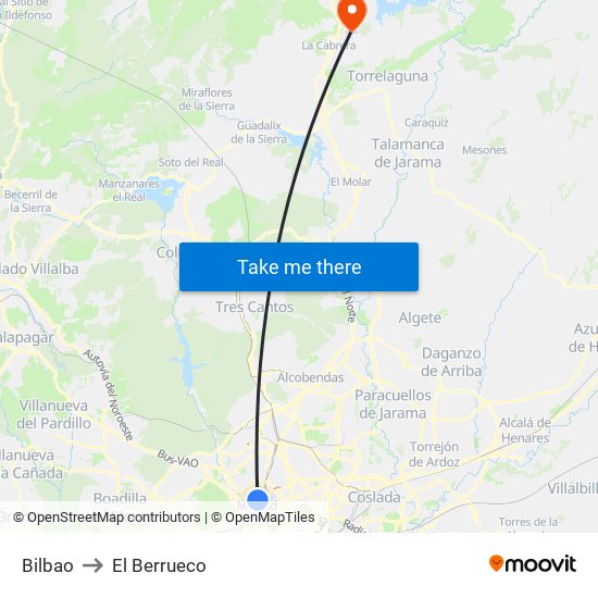 Bilbao to El Berrueco map