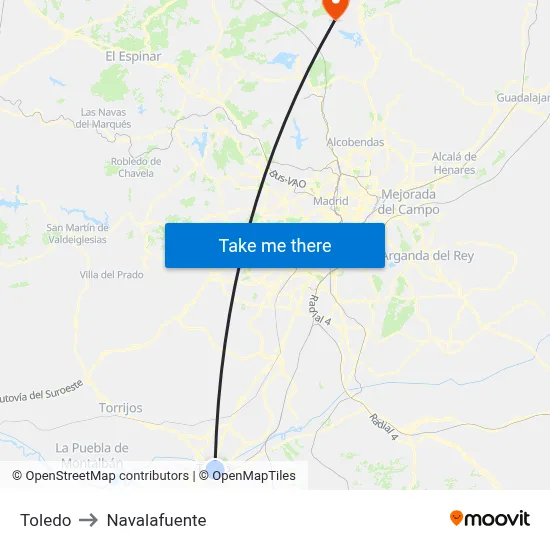 Toledo to Navalafuente map