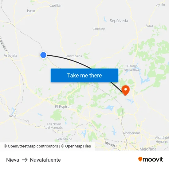 Nieva to Navalafuente map