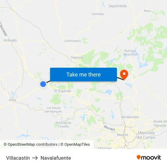 Villacastín to Navalafuente map