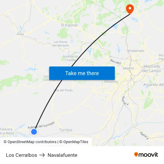 Los Cerralbos to Navalafuente map