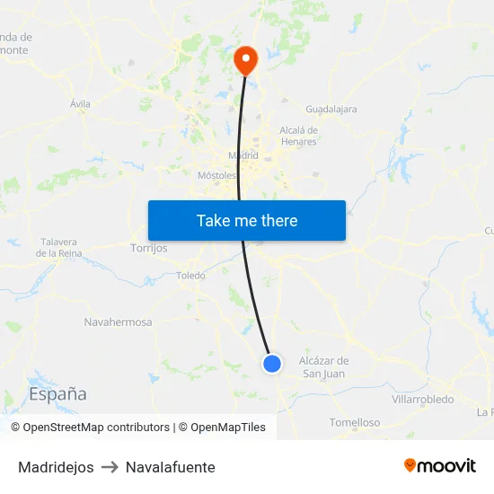 Madridejos to Navalafuente map