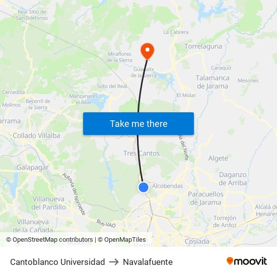 Cantoblanco Universidad to Navalafuente map