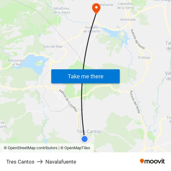 Tres Cantos to Navalafuente map