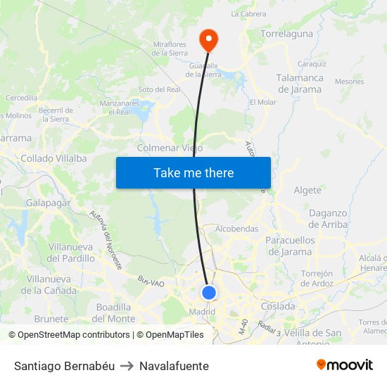 Santiago Bernabéu to Navalafuente map