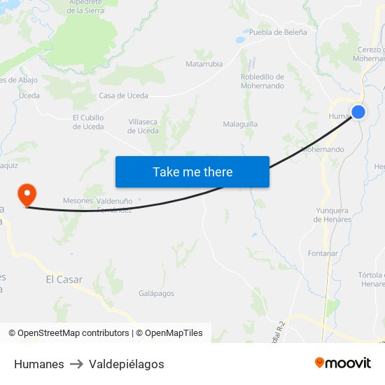 Humanes to Valdepiélagos map