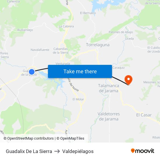 Guadalix De La Sierra to Valdepiélagos map
